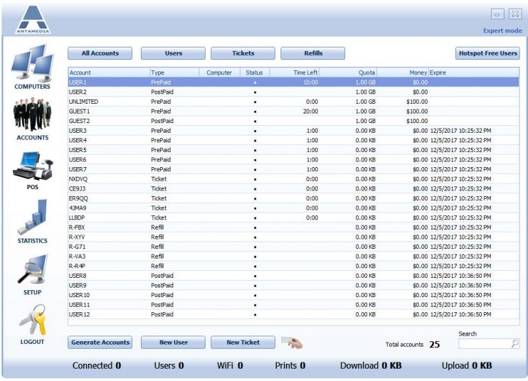 How to generate User accounts, Tickets and Refills? I Antamedia software